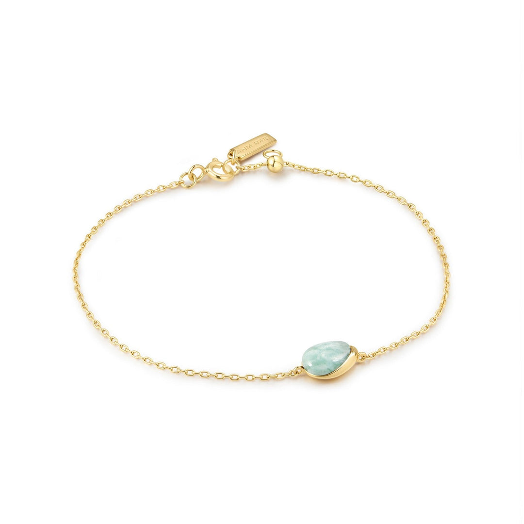 Ania Haie Wanderer Gold Bezel Amazonite Organic Dome Pebble Bracelet B076-05G-AE