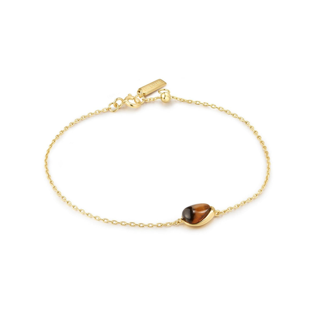 Ania Haie Wanderer Gold Bezel Tigers Eye Organic Dome Pebble Bracelet B076-05G-TE