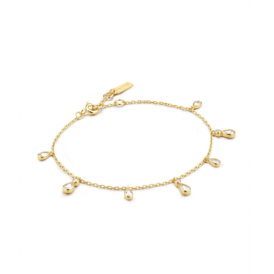 Ania Haie Wanderer Gold Bezel-Set Teardrop Dangle Station Bracelet B076-06G