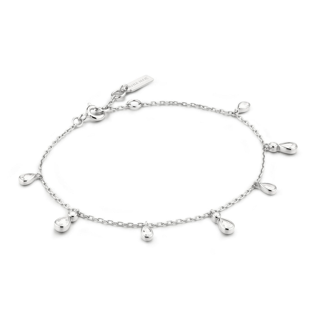 Ania Haie Wanderer Silver Bezel-Set Teardrop Dangle Station Bracelet B076-06H