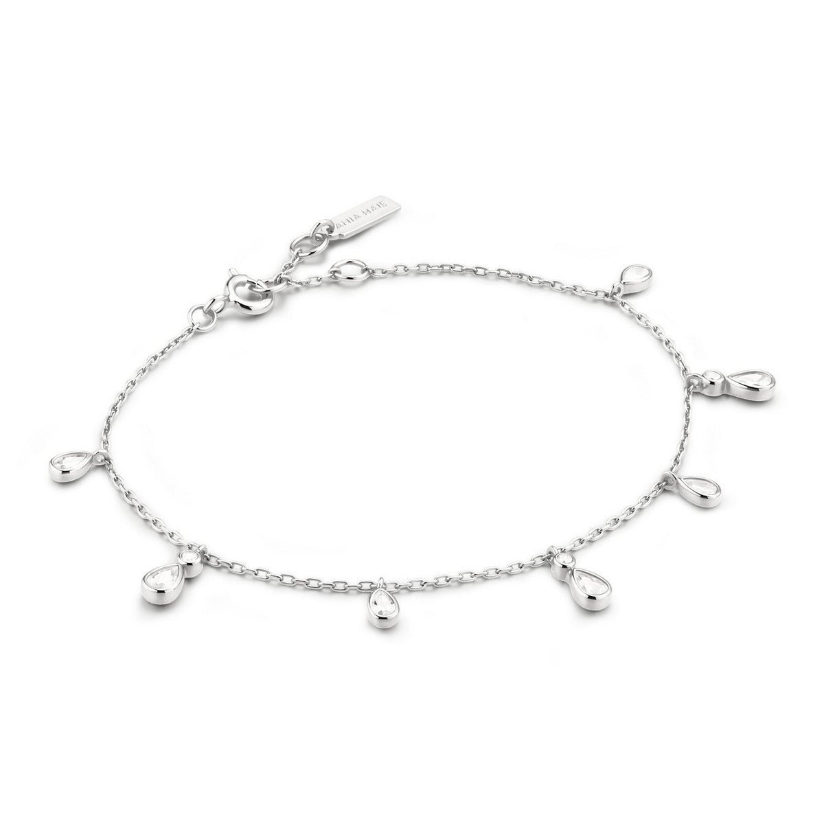 Ania Haie Wanderer Silver Bezel-Set Teardrop Dangle Station Bracelet B076-06H