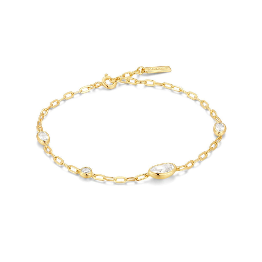 Ania Haie Wanderer Gold Bezel Organic Dome Pebble Station Bracelet B076-08G