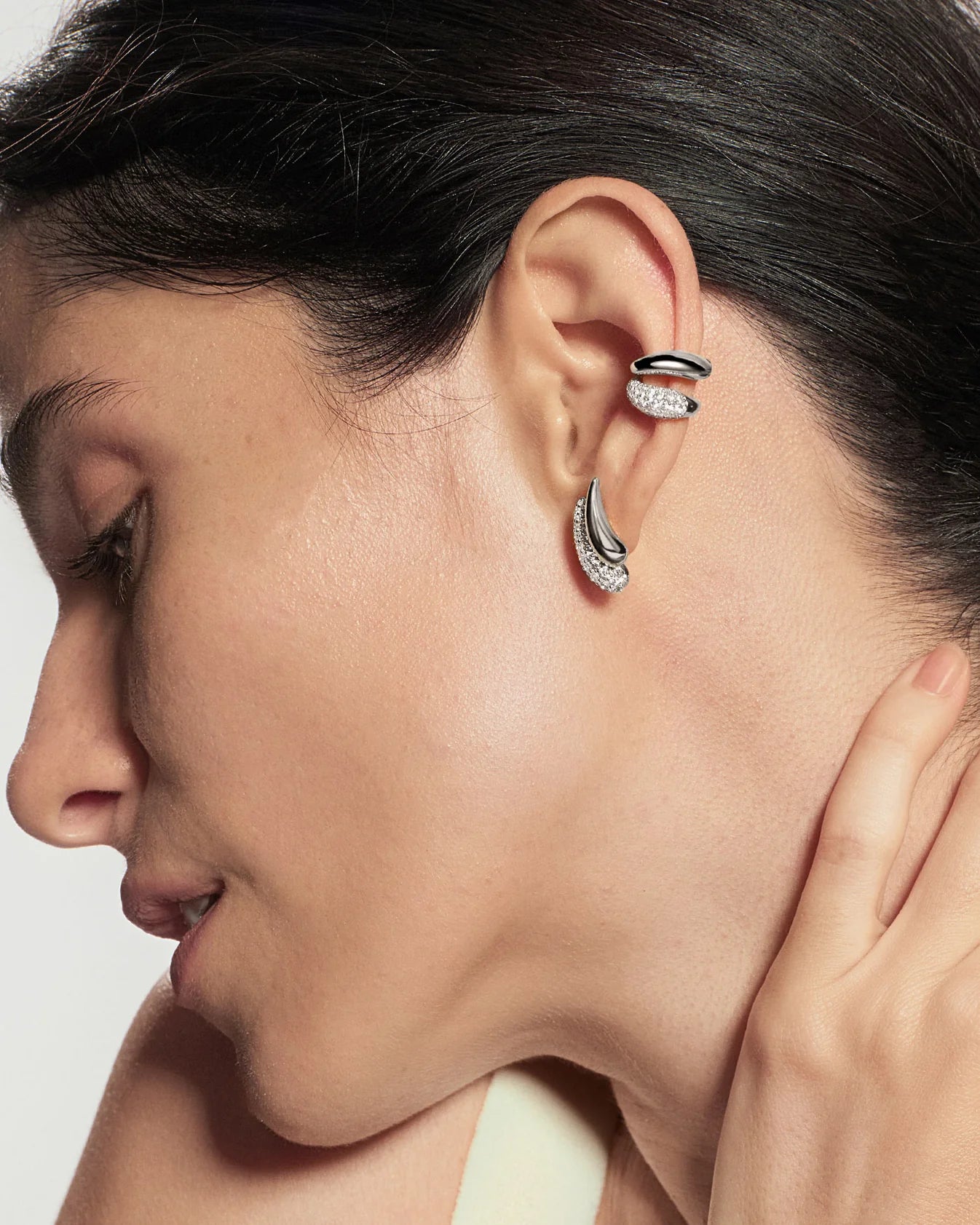 Ania Haie Fluid Light Silver Pave & Polished Teardrop Duet Stud Earrings E078-08H