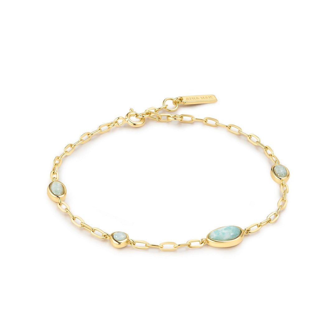 Ania Haie Wanderer Gold Bezel Amazonite Organic Dome Pebble Station Bracelet B076-09G-AE