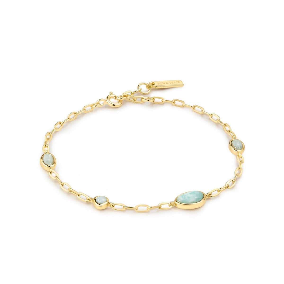 Ania Haie Wanderer Gold Bezel Amazonite Organic Dome Pebble Station Bracelet B076-09G-AE