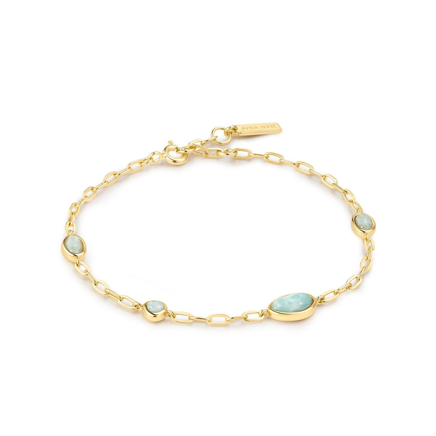 Ania Haie Wanderer Gold Bezel Amazonite Organic Dome Pebble Station Bracelet B076-09G-AE