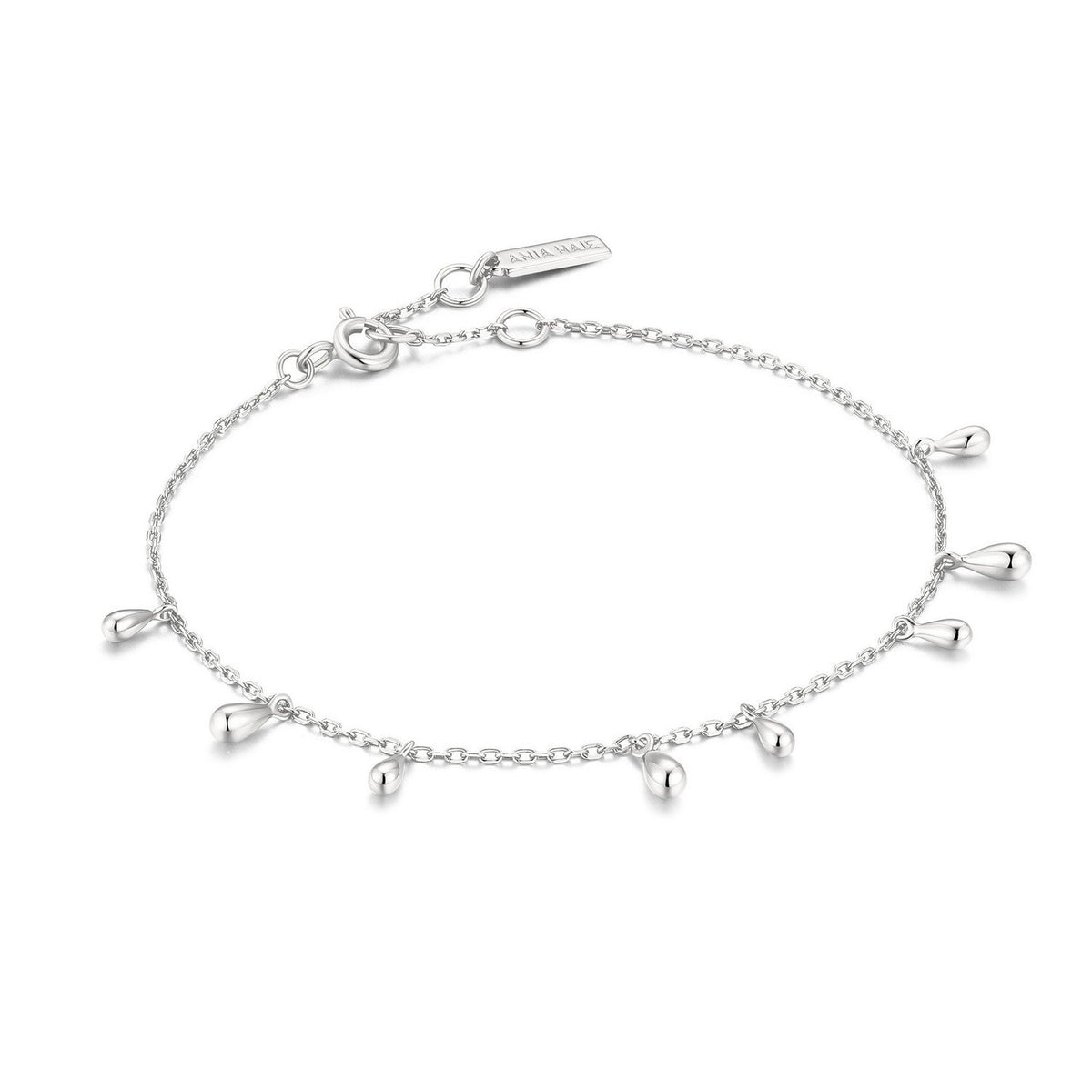 Ania Haie Fluid Light Silver Polished Teardrop Dangle Station Bracelet B078-02H