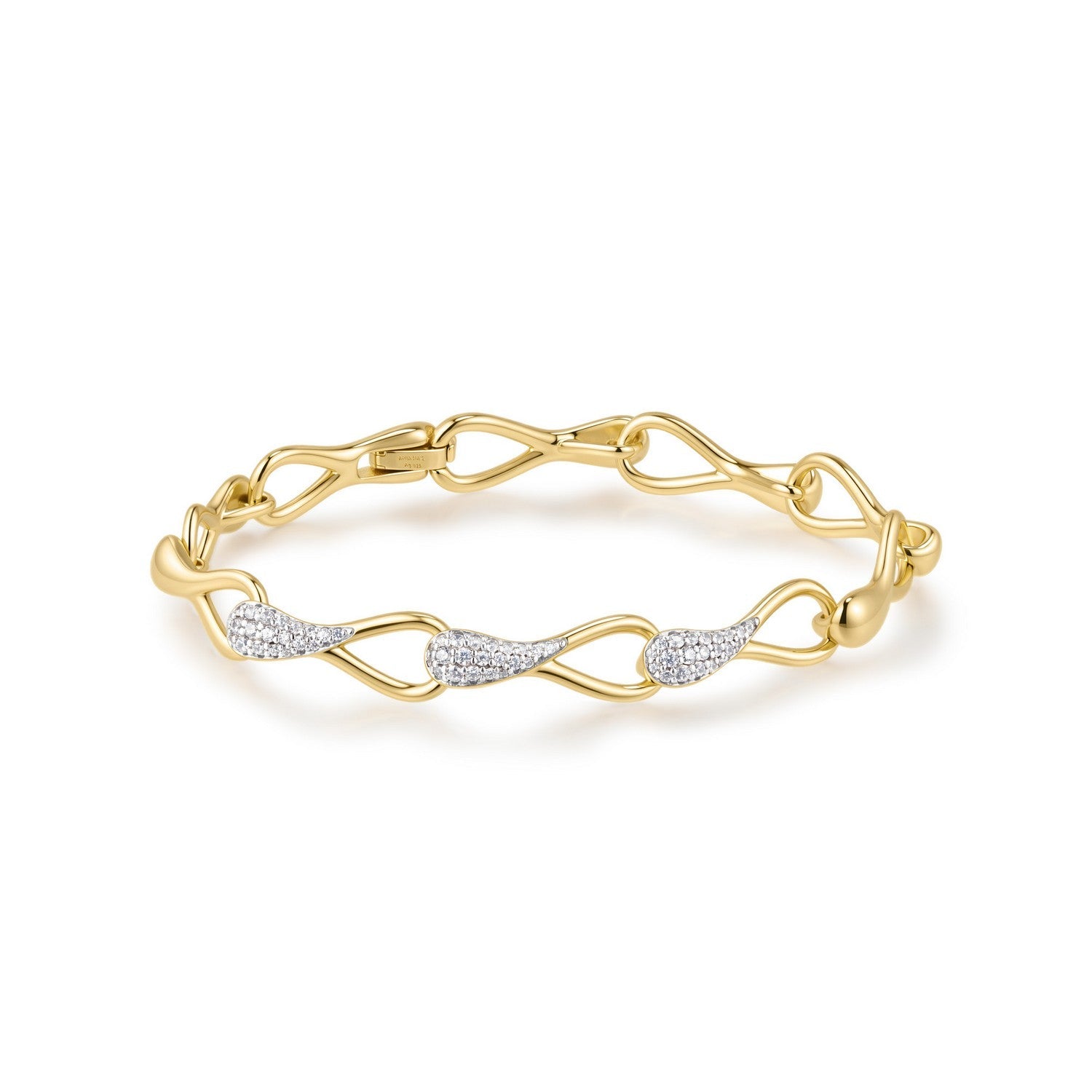 Ania Haie Fluid Light Gold Pave Sculptural Interlocked Link Bracelet B078-03G