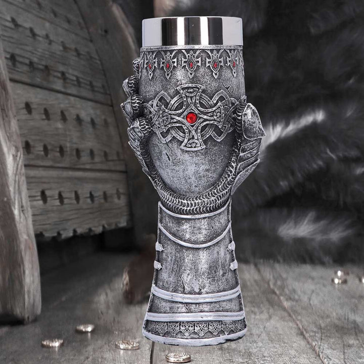 Medieval Knight Gauntlet Wine Goblet Hand Painted B1179D5