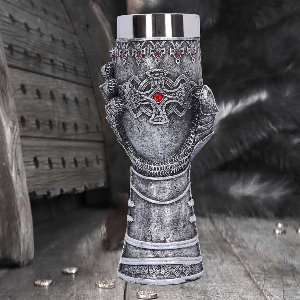 Medieval Knight Gauntlet Wine Goblet Hand Painted B1179D5