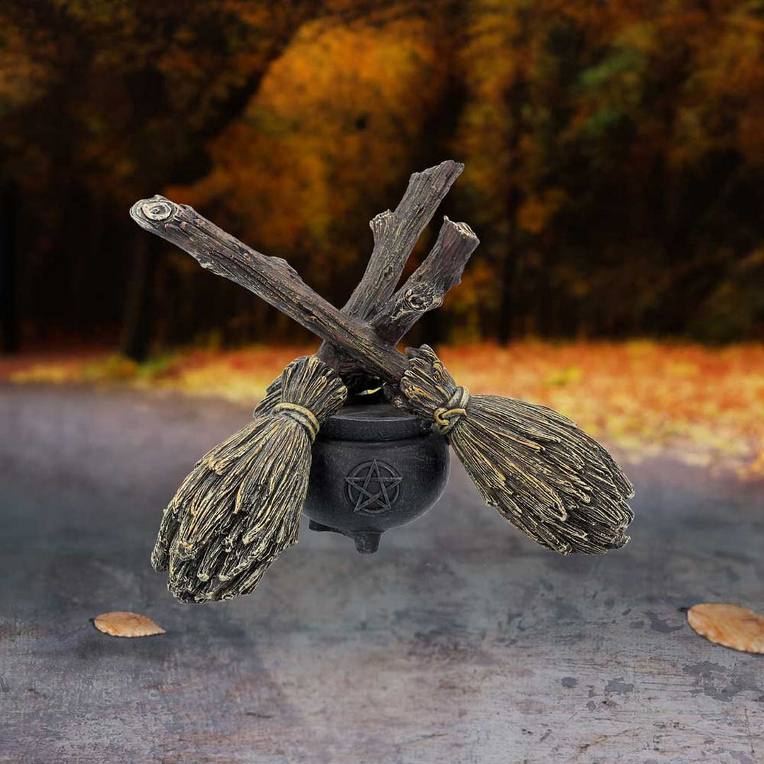 Witch Wiccan Witchcraft Broomstick Crystal Ball Holder B1867F6