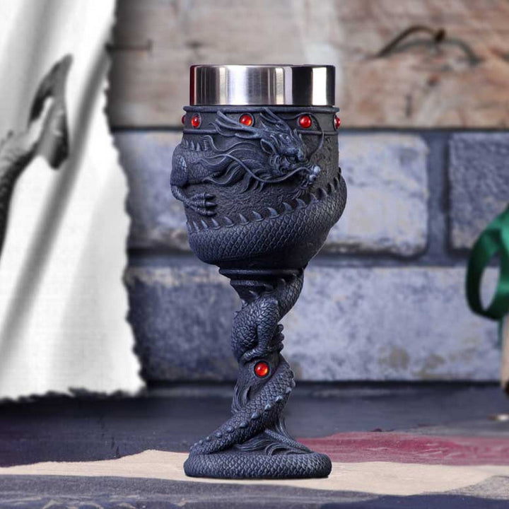 Black Chinese Dragon Coil Goblet Wine Glass B2406G6