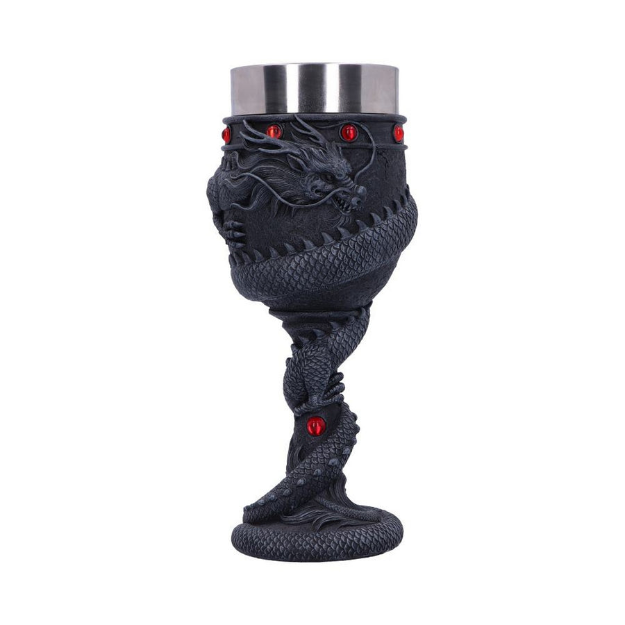 Black Chinese Dragon Coil Goblet Wine Glass B2406G6