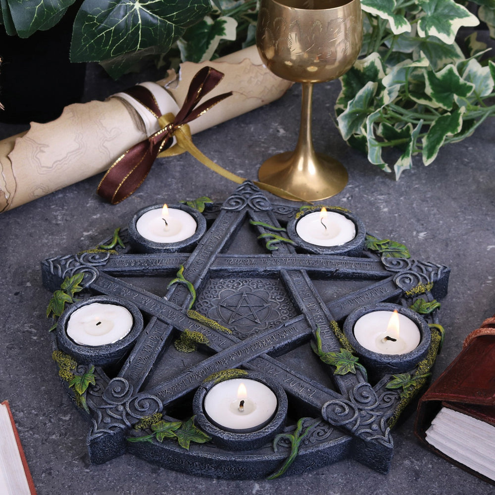 Wiccan Pentagram Tea Light Holder Gothic Witch Candle Holder B2538G6