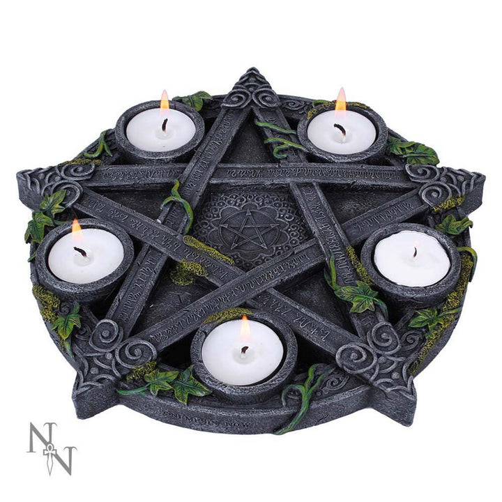 Wiccan Pentagram Tea Light Holder Gothic Witch Candle Holder B2538G6