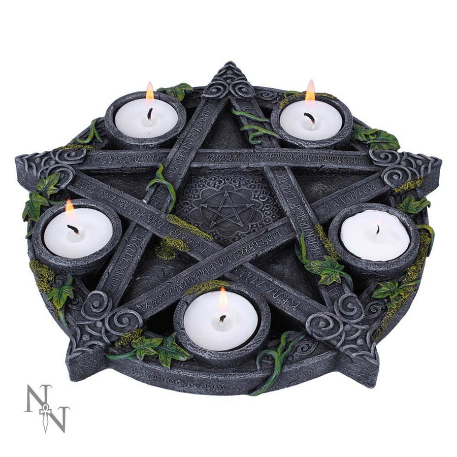 Wiccan Pentagram Tea Light Holder Gothic Witch Candle Holder B2538G6