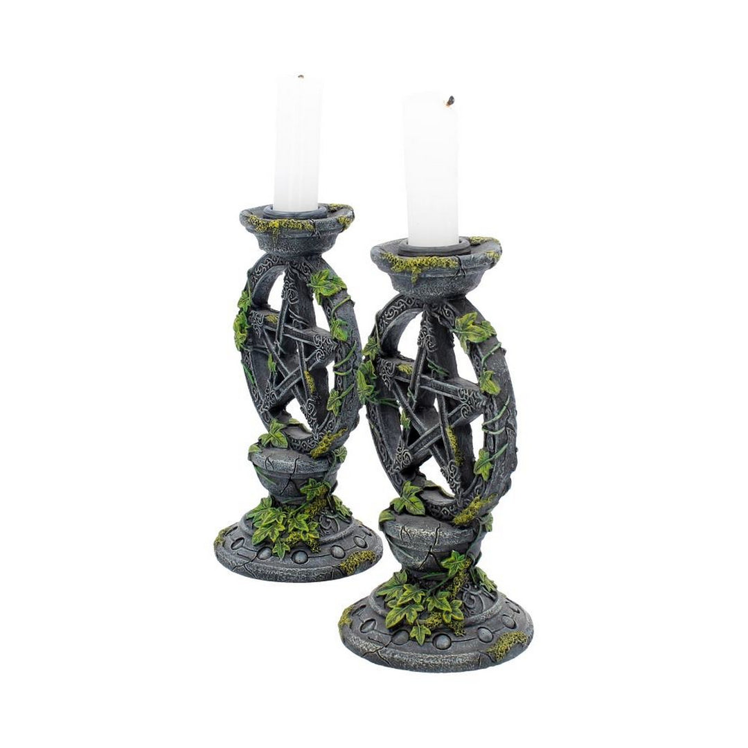 Set of 2 Wiccan Pentagram Candlesticks Witch Candle Holders B2539G6
