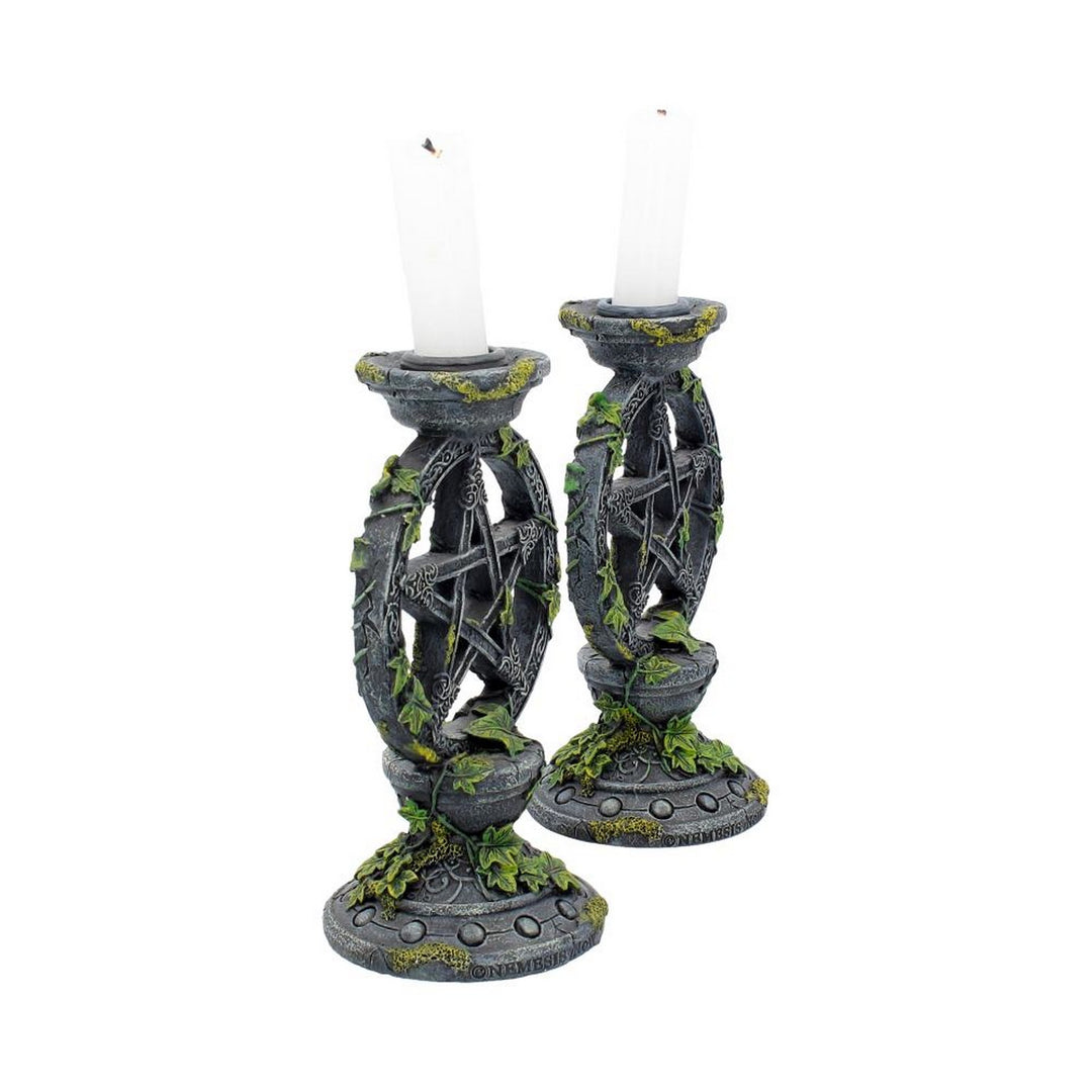 Set of 2 Wiccan Pentagram Candlesticks Witch Candle Holders B2539G6