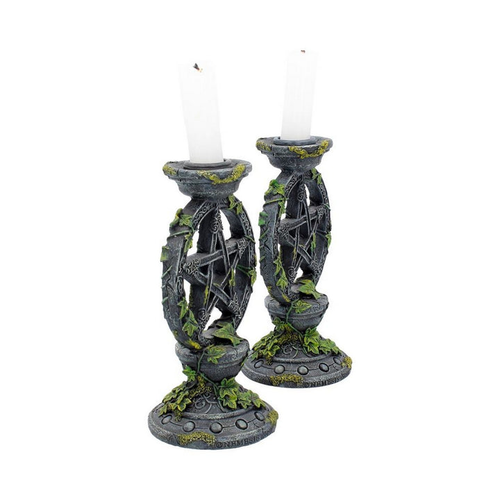 Set of 2 Wiccan Pentagram Candlesticks Witch Candle Holders B2539G6