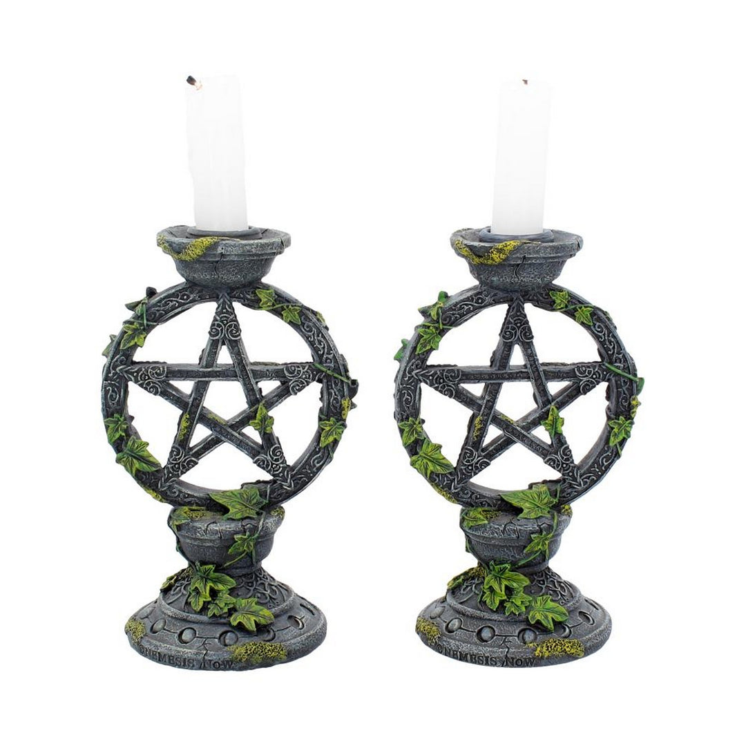 Set of 2 Wiccan Pentagram Candlesticks Witch Candle Holders B2539G6