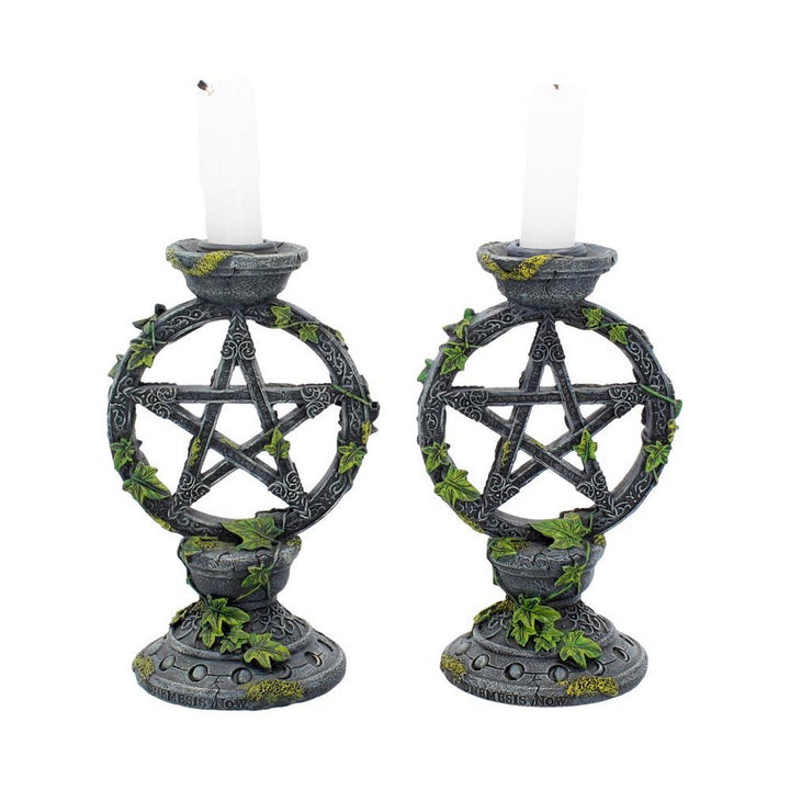 Set of 2 Wiccan Pentagram Candlesticks Witch Candle Holders B2539G6