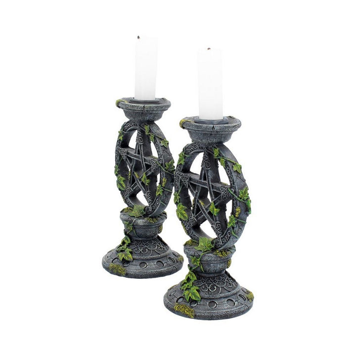 Set of 2 Wiccan Pentagram Candlesticks Witch Candle Holders B2539G6