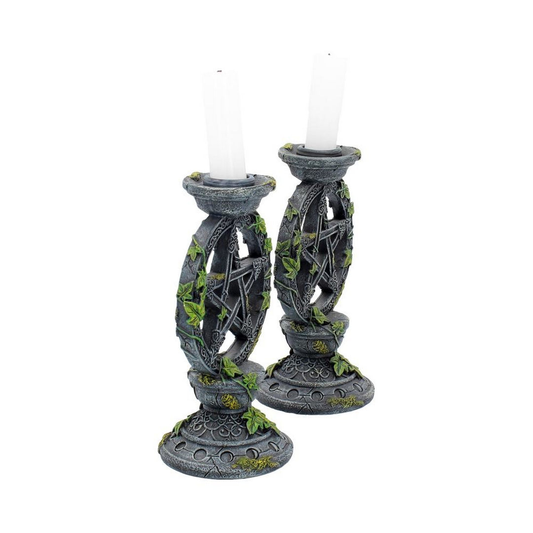 Set of 2 Wiccan Pentagram Candlesticks Witch Candle Holders B2539G6