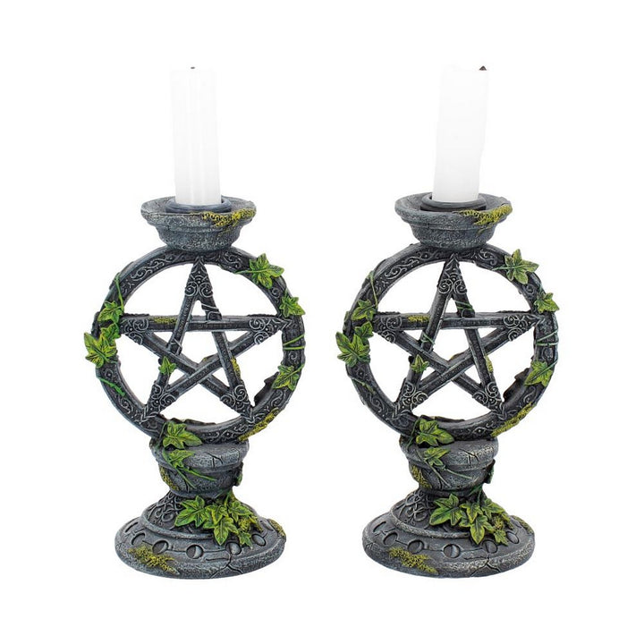 Set of 2 Wiccan Pentagram Candlesticks Witch Candle Holders B2539G6
