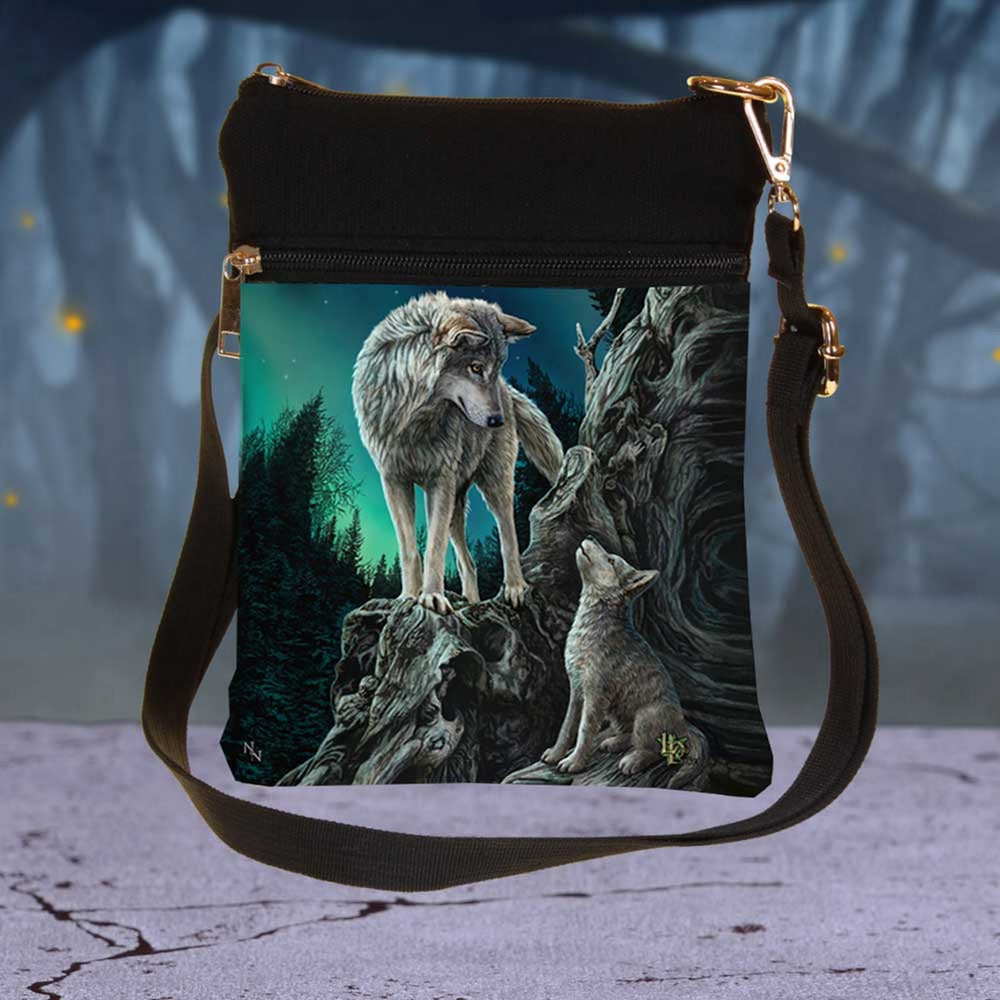 Small Guidance Wolf and Pup Shoulder Bag by Lisa Parker B3309J7