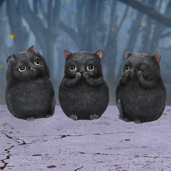 Three Wise Fat Cat Figurines 8.5cm - 3 Wise Cute Cats B3655J7