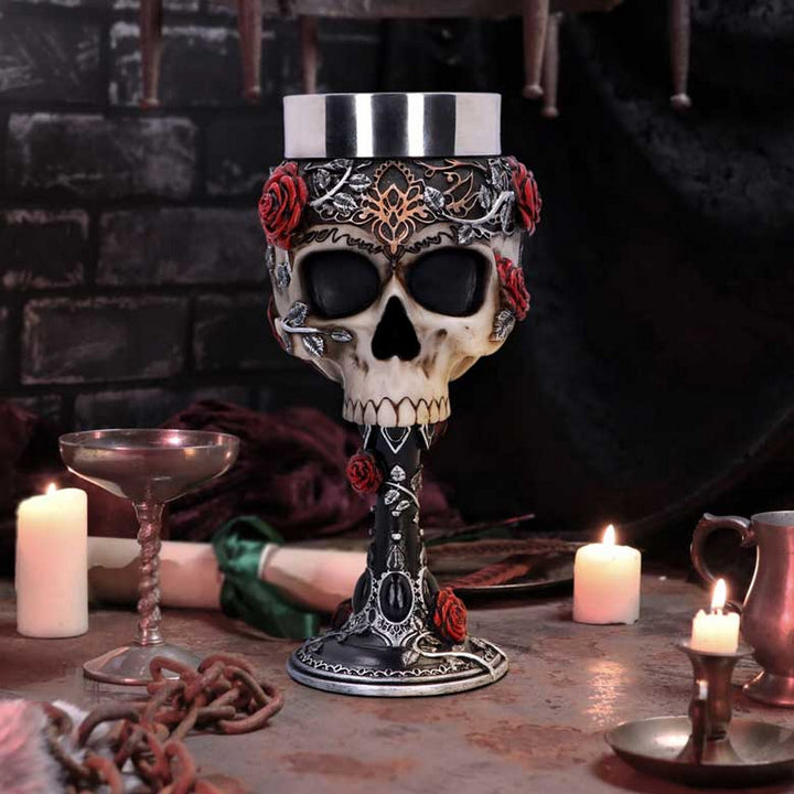 Gothic Roses Goblet Skull Horror Roses Wine Glass B4327M8