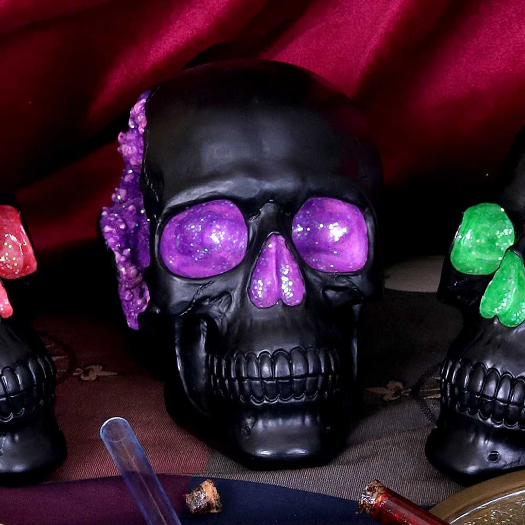 Geode Skull Black Purple Gothic Glitter Skull Figurine B4341M8