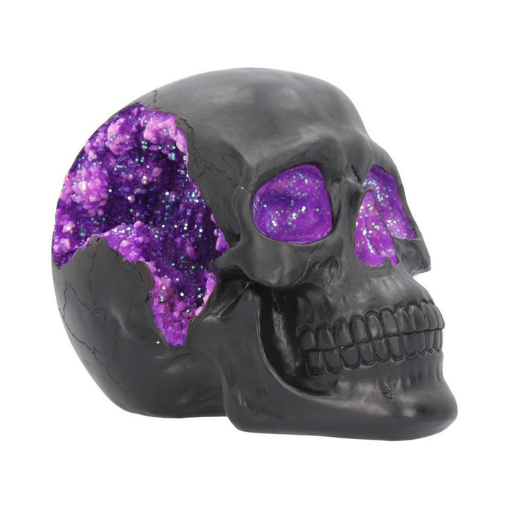 Geode Skull Black Purple Gothic Glitter Skull Figurine B4341M8