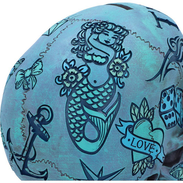 Aqua Blue Traditional, Tribal Tattoo Fund Skull B5111R0