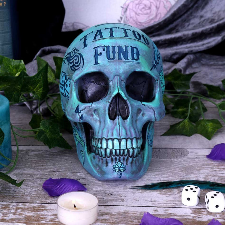 Aqua Blue Traditional, Tribal Tattoo Fund Skull B5111R0