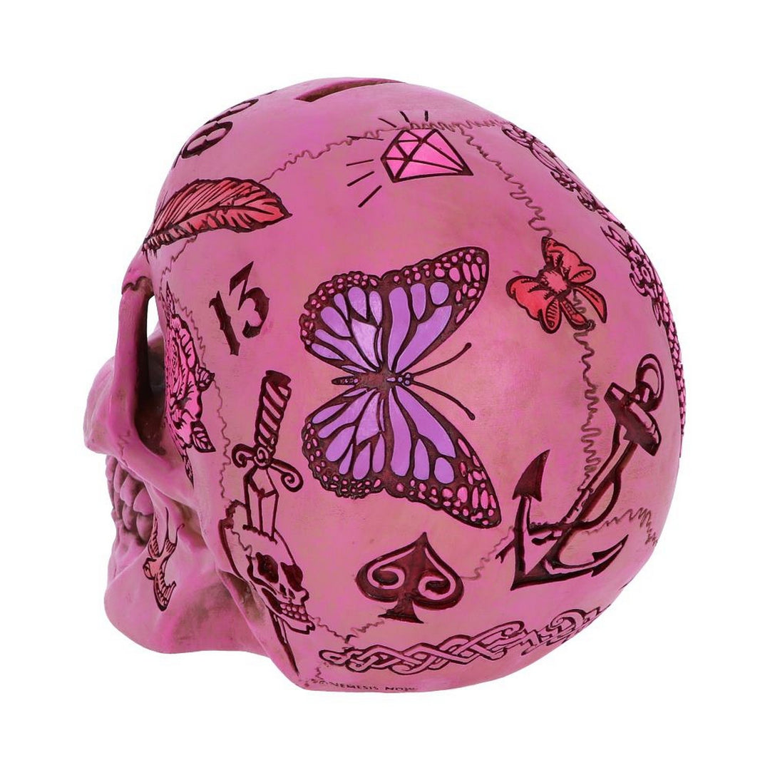 Pink Traditional Tribal Tattoo Fund Skull Money Box B5235S0