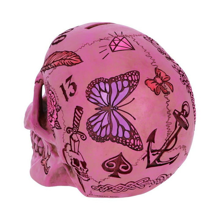 Pink Traditional Tribal Tattoo Fund Skull Money Box B5235S0