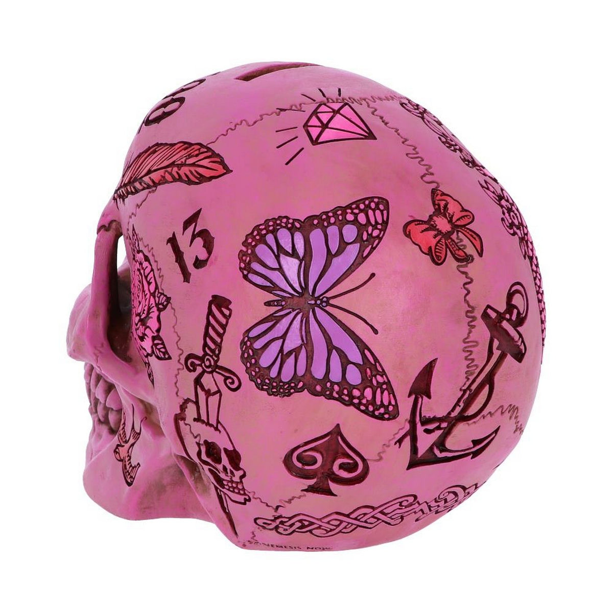 Pink Traditional Tribal Tattoo Fund Skull Money Box B5235S0
