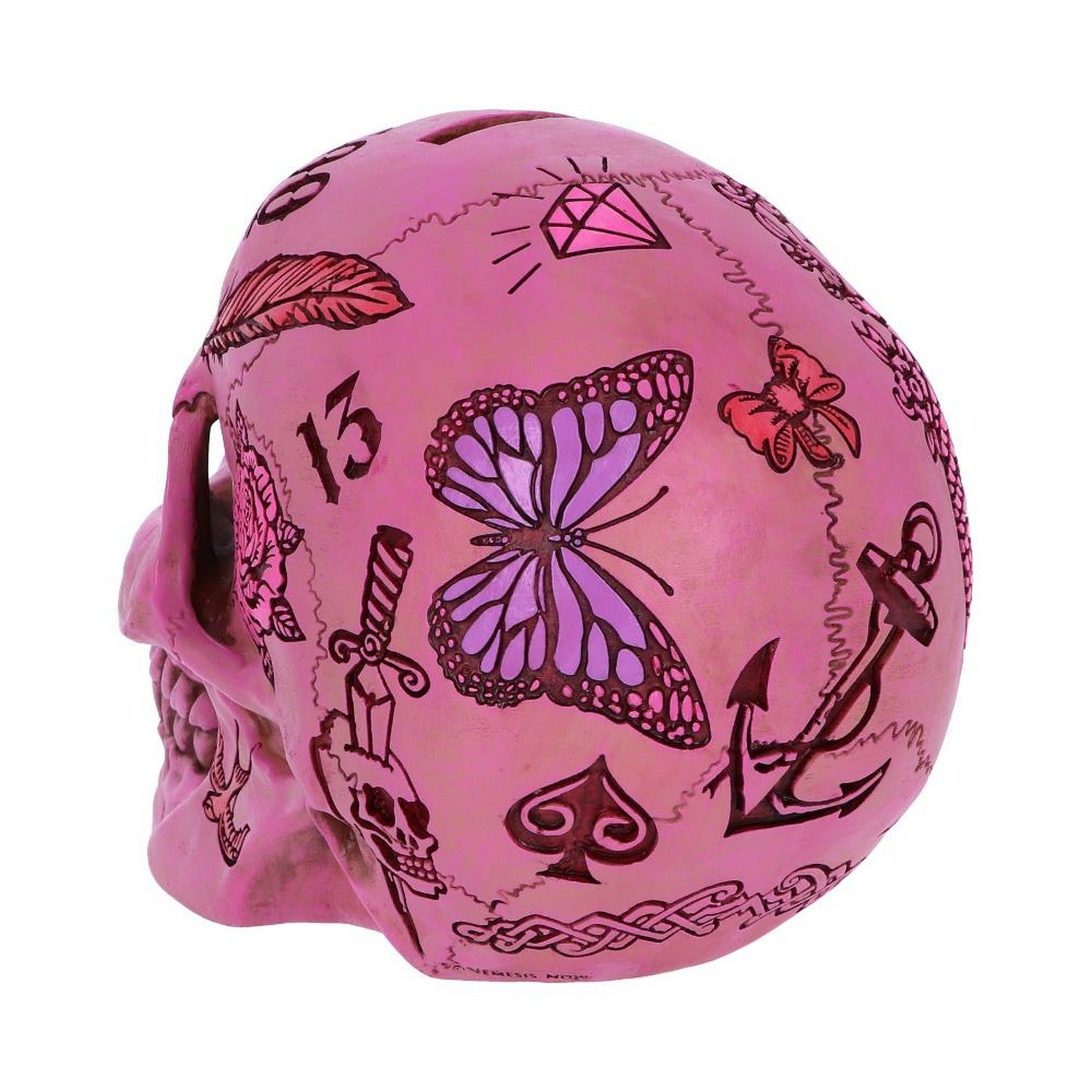 Pink Traditional Tribal Tattoo Fund Skull Money Box B5235S0