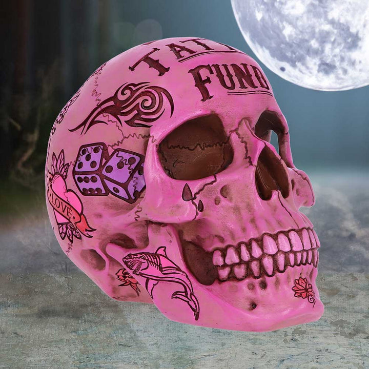 Pink Traditional Tribal Tattoo Fund Skull Money Box B5235S0