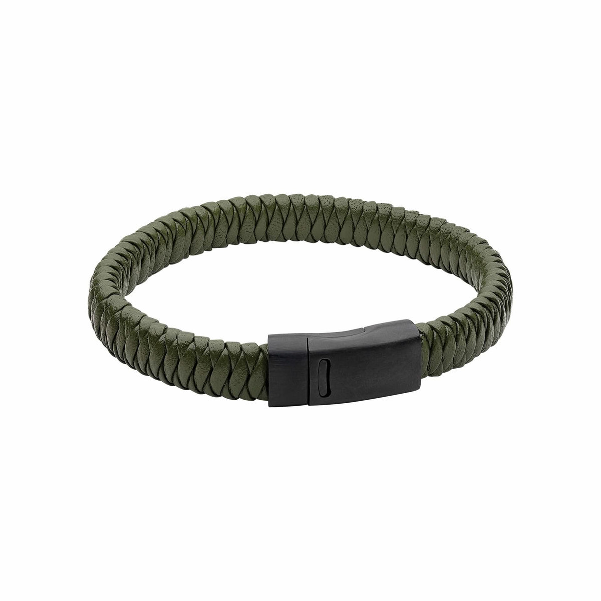 Khaki Braided Leather Magnetic Black Plating 22cm Bracelet B5507