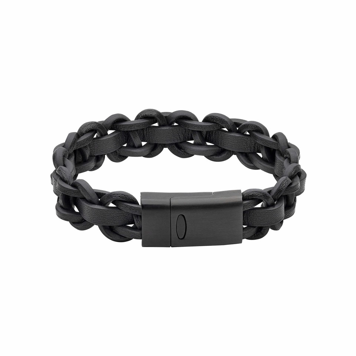 Black Braided Leather Magnetic Black Plating 22cm Bracelet B5508