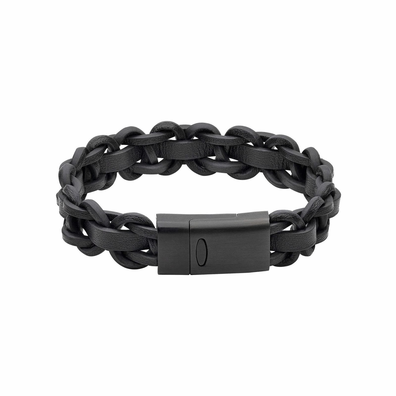 Black Braided Leather Magnetic Black Plating 22cm Bracelet B5508