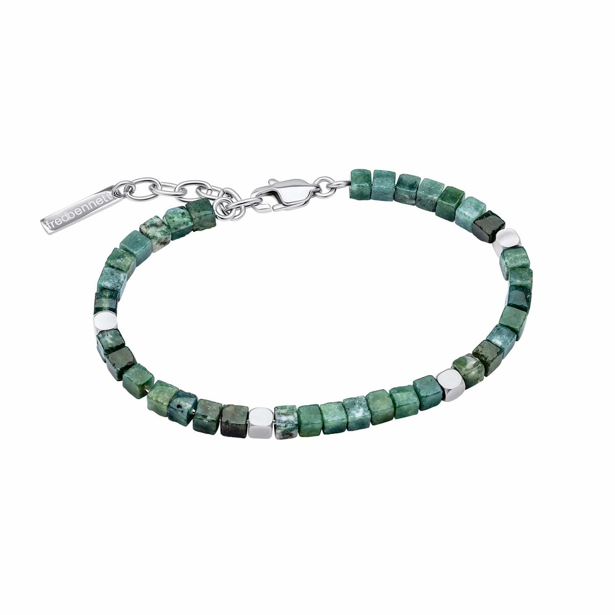 Square Steel Aquatic Agate Beads Lobster Clasp 19-22cm Bracelet B5512