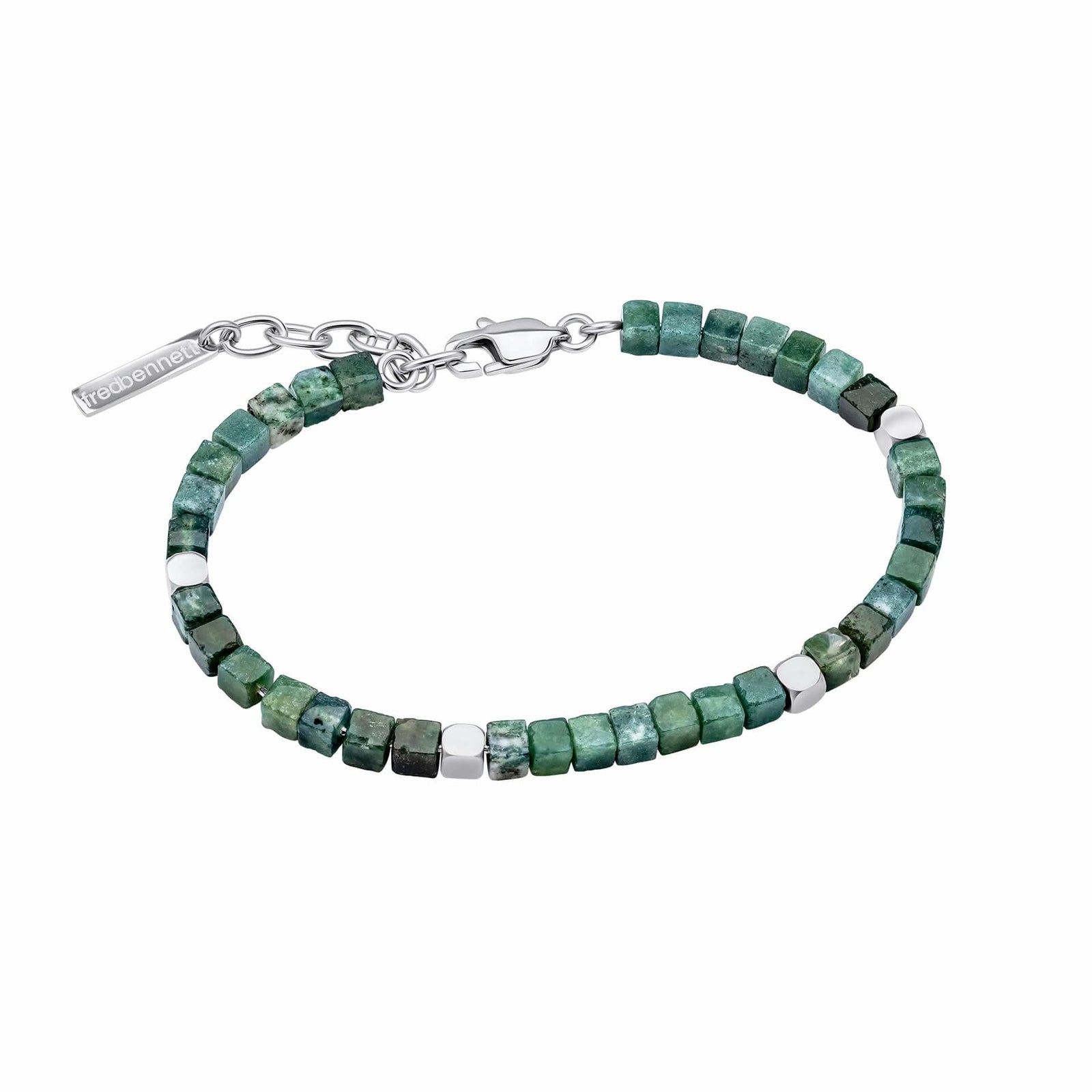 Square Steel Aquatic Agate Beads Lobster Clasp 19-22cm Bracelet B5512