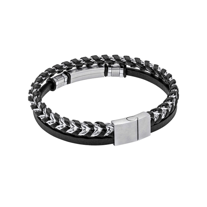 Stainless Steel Black Leather Bracelet B5574B