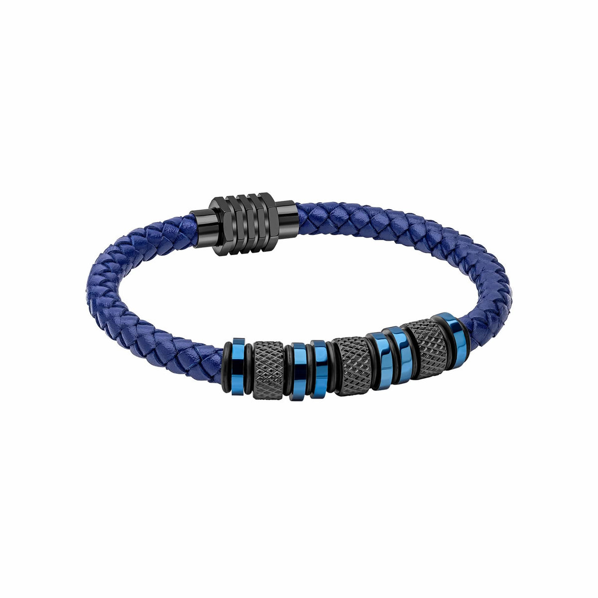 Stainless Steel Blue Beads Blue Leather Bracelet B5575L