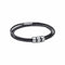3 Rows Black Leather Stainless Steel Bead Bracelet B5576B