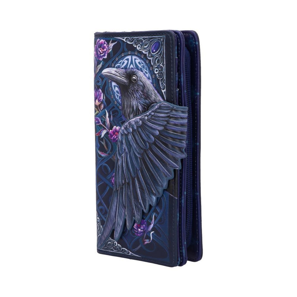 Ravens Flight Black Wing Floral Embossed Purse Wallet B5629T1