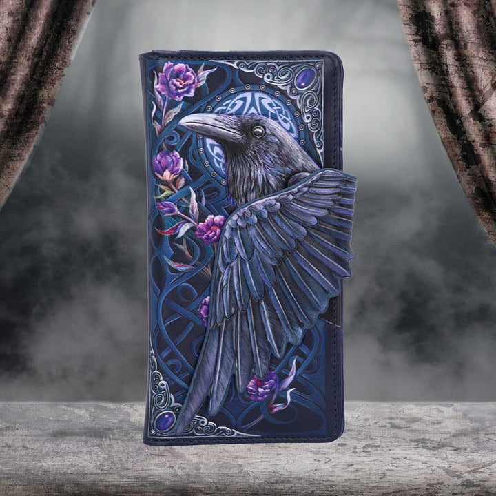 Ravens Flight Black Wing Floral Embossed Purse Wallet B5629T1